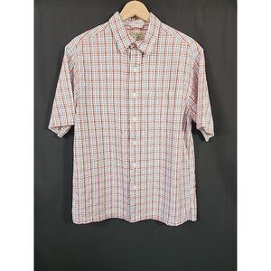 LL Bean Seersucker Button Down Camp Shirt Plaid Short Sleeve Outdoor Mens‎ S